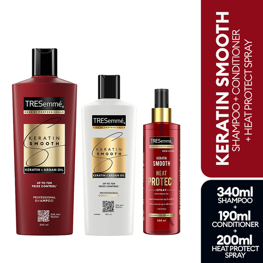 Tresemme Keratin Smooth Shampoo 340ml + Keratin Smooth Conditioner 190ml + Keratin Heat Protect Spray 200ml