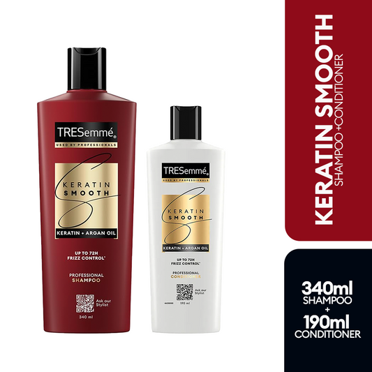 Front view of New TRESemmé Keratin Smooth Shampoo 340ml and Conditioner 190ml Combo Pack